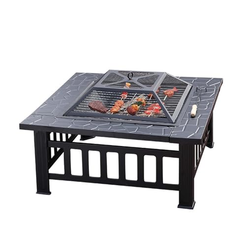 BNEI Outdoor fire Pit, Garden Multifunctional Heating Stove, Metal, with Protective mesh Cover, Suitable for Various Fuels, 81 * 81 * 50cm