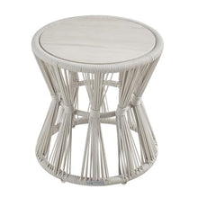 Armen Living Breeze Cream Powder Coated Metal Round Outdoor Side Table with Sintered Stone Table Top
