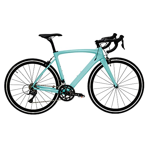 Hearts Bio Carbon Frame Road Bike Model H - Carbon Fiber Racing Bicycle with SORA 18 Speed Derailleur System (52) Celeste, HeartsBio Blue