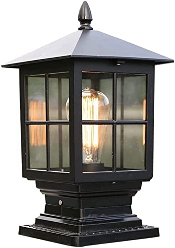 LumosPro Rustproof Die-Cast Aluminum Post Light Fixture with Clear Glass Shade for Outdoor Garden Pathway Lighting(Zwart)