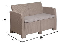 Flash Furniture Seneca Light Gray Faux Rattan Loveseat with All-Weather Light Grey Cushions
