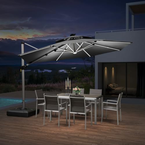 OROTLECT 12 FT Round Lighted Patio Umbrella,Gray