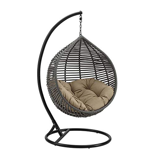 Modway Garner Outdoor Patio Wicker Rattan Teardrop Swing Chair in Gray Mocha