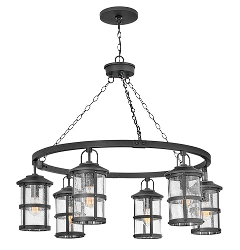 Hinkley Lakehouse Large 6-Light Outdoor Chandelier w/Lumiglo Bulbs, Black