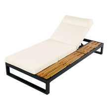 Christopher Knight Home Faye Chaise Lounge Chair Outdoor and 4-Fold Cushion Built-in Headrest, Adjustable Iron Outdoor Recliner Chair, Pool Lounger with Wooden Side Storage Surface, Teak+Black+Beige