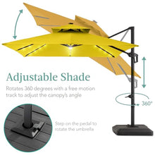 Best Choice Products 10x10ft Cantilever Patio Umbrella w/Base Included, Solar LED Lights 360 Rotation Large Offset Hanging Outdoor Shade for Deck Pool Backyard w/Stand – Yellow