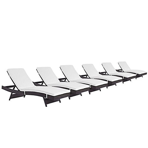 Modern Contemporary Urban Outdoor Patio Balcony Chaise Lounge Chair (Set of 6), White, Rattan