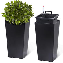 Merxent 22.4 Inch Tall Planter Set of 2, Indoor ＆ Outdoor Black Taper Planter with Shelf Insert, Self-Absorbing Plastic Flower Pots, Large Resin Plant Pots for Outdoor Plants and Front Porch Decor