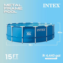 INTEX Metal Frame 15ft x 48in Round Above Ground Swimming Pool Bundle