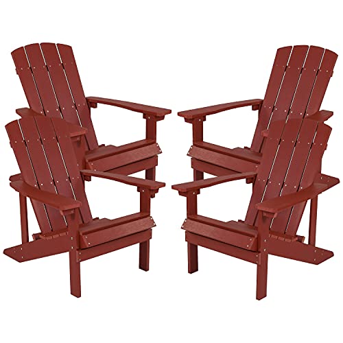 Flash Furniture Charlestown Poly Resin Adirondack Chair - Red - All Weather - Indoor/Outdoor - Set of 4