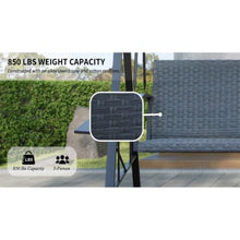 3 Seater PE Rattan Porch Swing w/Adjustable Polycarbonate Hardtop and Side Tables for Garden, All Weather Patio Swing Bench w/Steel Frame & Quick Drying Foam Seat for Deck, Balcony