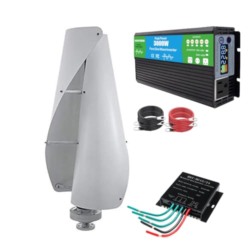 HENGJINGTR 24V,10000W 2 Blades Vertical Axis Winds Turbine with Controller 12V 24V 48V Low-Noise Windmill Generator, Vertical Axis, for Marine, RV, Home (White)