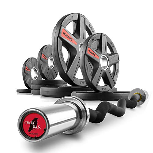 XMark Olympic Curl Bar with Weights Offer 95 lb Set TEXAS STAR Plates Black