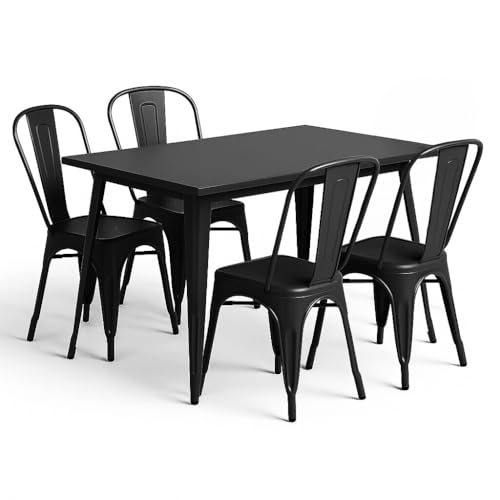 47" x 29" Metal Bistro Table Set – 5 Piece Indoor Outdoor Cafe Seating for Patio or Restaurant