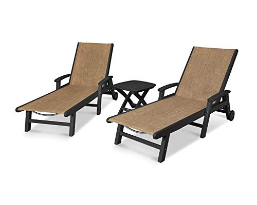 POLYWOOD® Coastal Chaise Set, Black/Burlap Sling