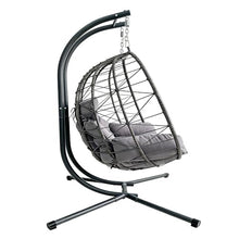 GDFStudio Double Hanging Egg Chair with Stand, Patio Hammock Swing Loveseat for Two, Oversized Wicker Chair with Cushion, Indoor Outdoor, Grey