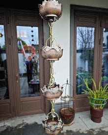 YUSIWOAL Bronze Rain Chain Kit Copper Plated Aluminum Lotus Cups Decorative Downspout with S Hook Easy Install for Garden Patio Porch(5m (16.4ft))