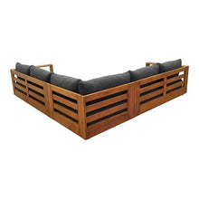 Santorini Outdoor Grey Olefin Fabric & Natural Teak Sectional Sofa