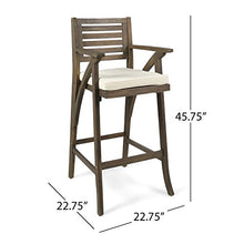 Christopher Knight Home Hermosa Outdoor Acacia Wood Barstool (Set of 4), Grey with Cream Cushion
