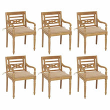 Xolmizyn 6 Pcs Batavia Dining Chairs Set with Beige Cushions, Solid Teak Wood Garden Patio Seating, Comfortable Outdoor Armchairs for Backyard Dining