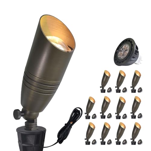 COLOER 12 Pack Brass Landscape Spotlights Outdoor with 5W MR16 Bronze(102B)