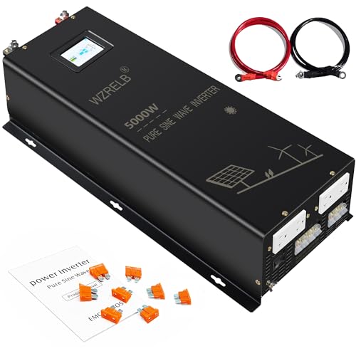 WZRELB 5000W 24V Pure Sine Wave Inverter,24 Volt DC to AC 120V 240V Split Phase Power Inverter,10KW Surge,4 AC Outlets,Dual AC Hardwire Terminals