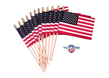 TUTARE 50 American Flags on Stick - Handheld Spearhead US Flag for 4th of July, Memorial Day Event Decorations - Patriotic Decor for Indoors & Yard - Wooden Stick, Cotton Fabric (12" X 18" - 144 Pack)