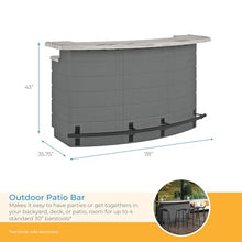 Suncast Pre-Assembled Backyard Oasis Entertainment Bar with Pull-Out Drawers and Shelving Space, All-Weather Outdoor Food and Bar Unit with Faux Marble Finish