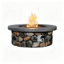Afterglow 36" Outdoor Propane Fire Pit Table for Patio Garden Backyard Outside Porch, Round Rustic Stacked Stone Firepit Table with Lid, Cover & Lava Rocks, 50000 BTU, CSA Certificated, Round Pebbles