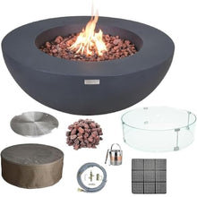 Elementi Lunar Bowl Cast Concrete Fire Table Bundle, Outdoor Fire Pit Fire Table Patio Furniture, Dark Gray (Natural Gas)