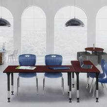 Regency Kee Height Adjustable Classroom Table Set with Two 18" Andy Chairs, 72" x 24", Mahogany/Navy