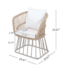 Christopher Knight Home Acker Metal Frame Outdoor Dining Chairs Set of 4, Patio Dining Room Chairs with Wicker Curved Backrest, Comfy Poolside Kitchen Chairs with Cushion, Patio Chairs, Teak + Beige