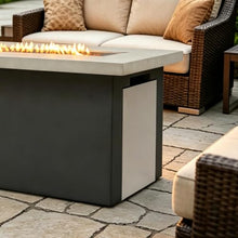 60" Outdoor Propane Fire Pit Table, Rectangular Concrete Gas Fire Pit with 60,000 BTU Heating, Hidden Tank Storage, Electronic Ignition, Lava Rocks & Cover for Patio Backyard Deck Garden, Light Grey