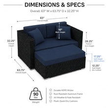 Golden Flame Outdoor Day Lounger with Matching Ottoman, All-Weather HDPE Wicker Patio Chaise Lounge with Plush Cushions, Powder-Coated Aluminum Frame, Deep Outdoor Seating - Spectrum Indigo