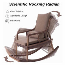 ERoomQ Rocking Chair Walnut Wood Rocker Outdoot & Indoor, High Back Padded Seat Rocking Armchair with Backrest and Cushion for Garden, Patio, Backyard, Bedroom