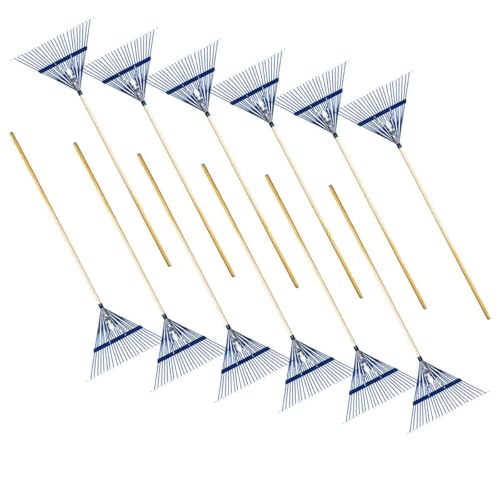 GENTERUN 12-Pack 24" Steel Tine Leaf Rake | Thatching Rake with Wooden Handle | Commercial Lawn & Landscape Cleaning Tool