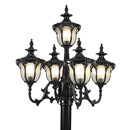 Lights Outdoor 5-Lights IP55 Waterproof Glass Lantern Outdoor Street Light Victorian Retro Aluminum Landscape Pillar Lamp Courtyard Lawn Post Lighting Villa Garden Antique High Pole Post Lamps E27 Sta