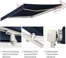 Diensweek 12'x10' Patio Awning Retractable Fully Assembled, Manual Commercial Grade Awnings - Quality 100% 280G Ployester Window Door Sunshade Shelter - Deck Canopy Balcony P100 Series ( Navy Blue)