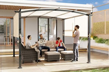 Meetleisure 10' x 10' Arched Top Outdoor Pergola, Pergola Canopy with with Adjustable and Retractable Canopy for Patio Use, Metal Pergola with Durable and Sturdy Frame & Water-Resistant Canopy, Beige