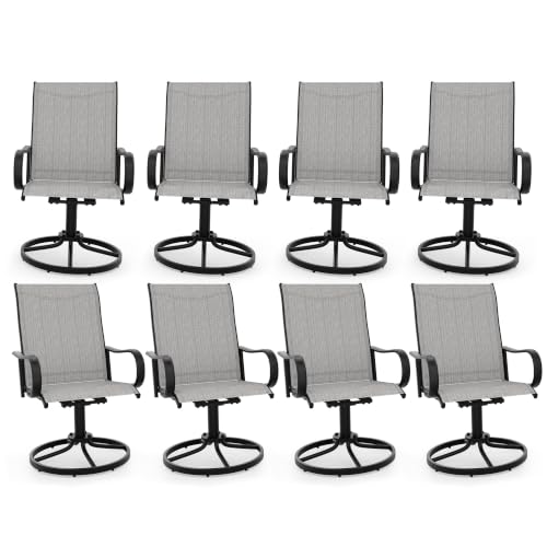 Garvee Patio Swivel Outdoor Dining Chair Set of 8 with Textilene Mesh Khaki