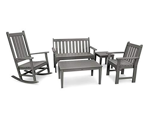 Polywood Vineyard 5-Piece Bench & Rocking Chair Set (Slate Grey)