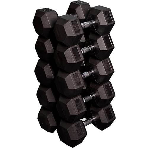 Gronk Fitness Rubber HEX Dumbbell Set - Pairs - 5-50lbs