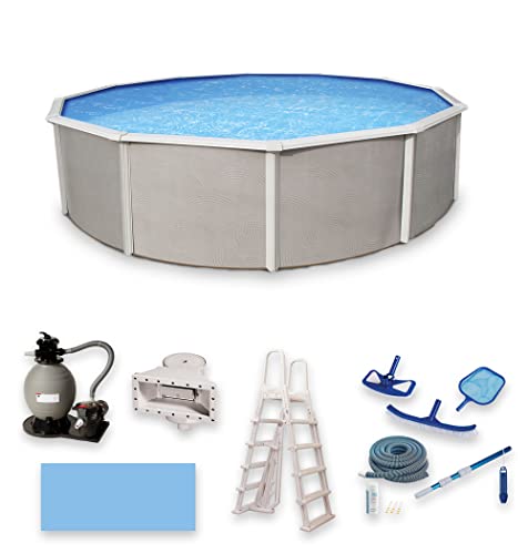 Blue Wave Belize 24-Ft Round 52-In Deep Metal Wall Pool Package Metallic