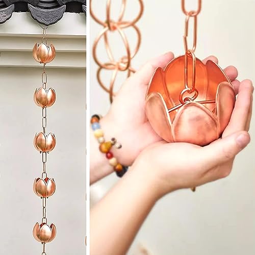 WKNHHL Rain Chain, Copper for Garden Decoration, Temple Villa Courtyard Rain Gutter Drain Chain, Adjustable Length,260cm (8.5ft)