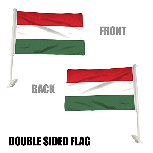 BANNER BUZZ MAKE IT VISIBLE Hungary Car Flag Window Clip 18” x 12” Double Side Printing Pack of 100 White