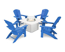 POLYWOOD Nautical 5-Piece Curveback Adirondack Chair Conversation Set with Fire Pit Table