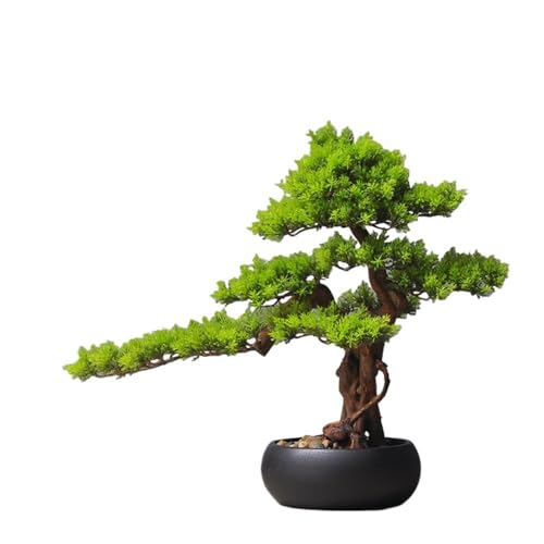 HCZKIUJ Bonsai Simulation Welcome Pine with Black Round Pot Arrangement Home Living Room Potted Plants Desktop Plant