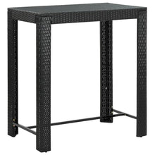 Xolmizyn 5 Piece Outdoor Bar Set, Black Poly Rattan Pub Table and 4 Acacia Wood Stools for Patio, Garden, Balcony, Backyard Bistro Dining Furniture