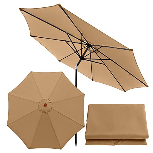 FKTHYO Parasols 6 Ribs/8 Ribs Parasol Sun Umbrella Replacement Cloth, 2.7M/300cm Garden Parasol Canopy Cover for Patio Sun Umbrella, Anti-Ultraviolet, Waterproof Parasols,Khaki-300cm/9.8ft (6ribs)