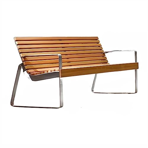 Garden Benches Outdoor Bench Chairs, Park Benches with Backrest and Armrests, Classic Steel Frame Solid Wood Bench Leisure Chairs for Patio Backyard Gardens Patio Seating，Stainless Steel-150*54*78CM